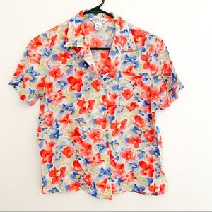 Vintage 100% Silk Floral Hawaiian Top